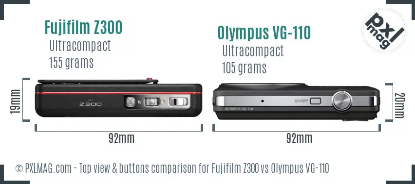 Fujifilm Z300 vs Olympus VG-110 top view buttons comparison