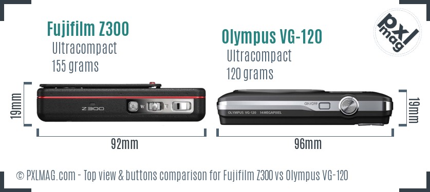 Fujifilm Z300 vs Olympus VG-120 top view buttons comparison