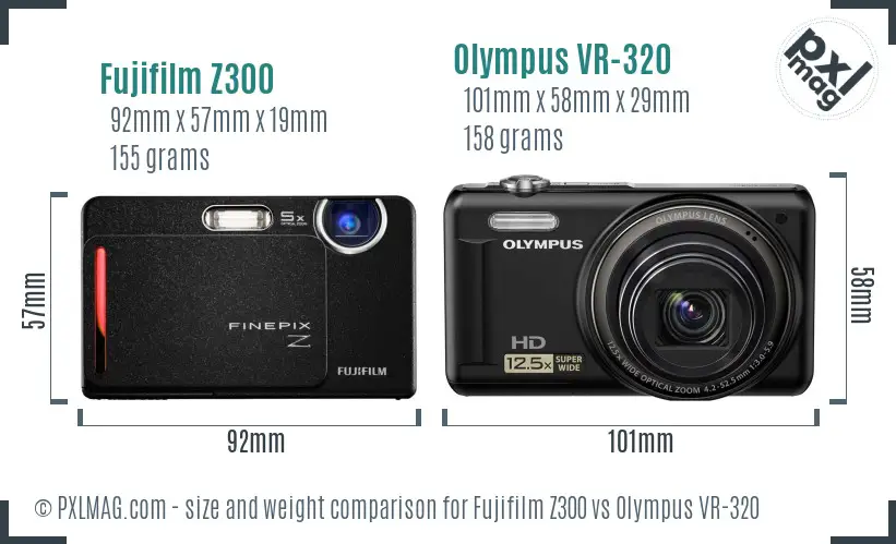 Fujifilm Z300 vs Olympus VR-320 size comparison