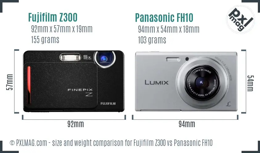 Fujifilm Z300 vs Panasonic FH10 size comparison