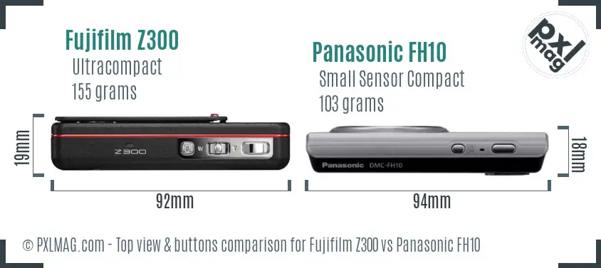 Fujifilm Z300 vs Panasonic FH10 top view buttons comparison