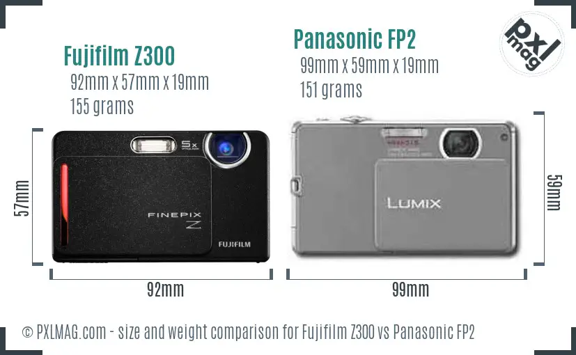 Fujifilm Z300 vs Panasonic FP2 size comparison