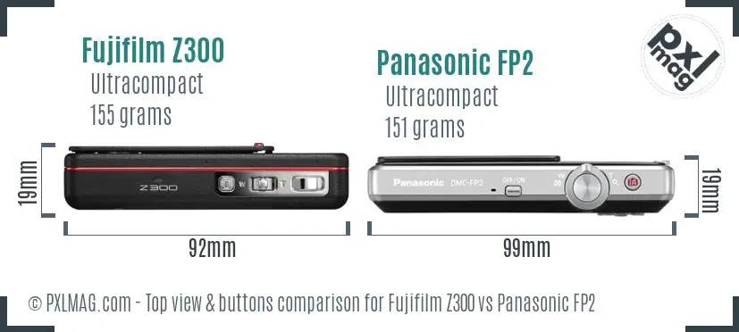 Fujifilm Z300 vs Panasonic FP2 top view buttons comparison