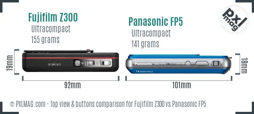 Fujifilm Z300 vs Panasonic FP5 top view buttons comparison