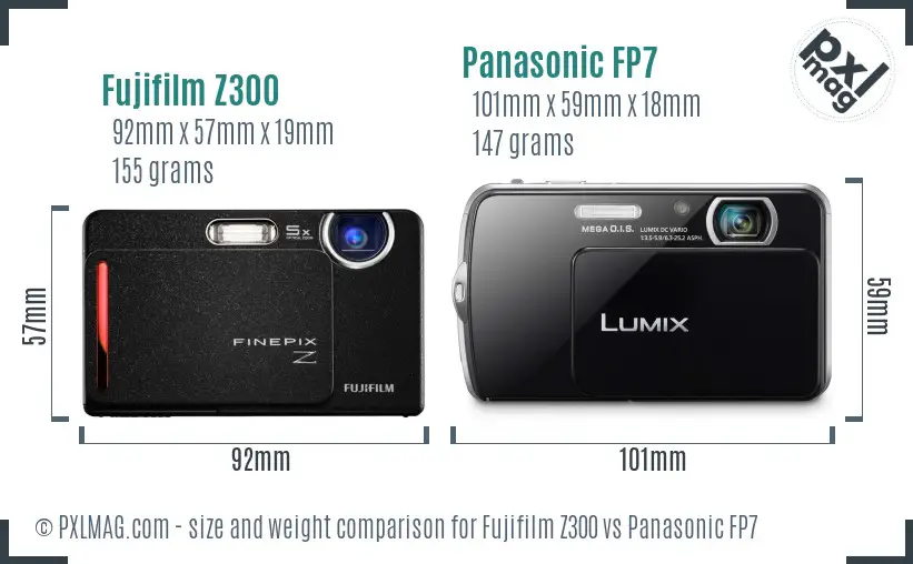 Fujifilm Z300 vs Panasonic FP7 size comparison