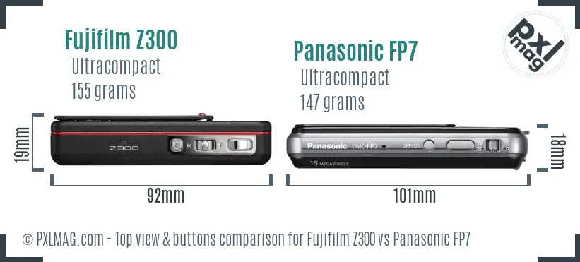 Fujifilm Z300 vs Panasonic FP7 top view buttons comparison
