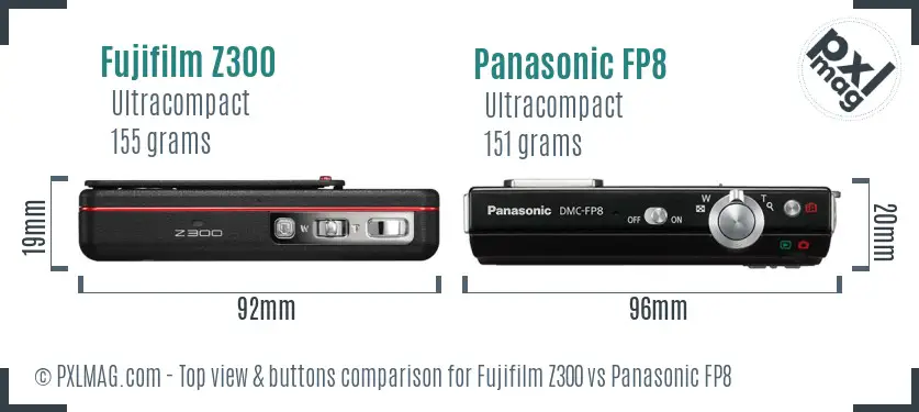 Fujifilm Z300 vs Panasonic FP8 top view buttons comparison