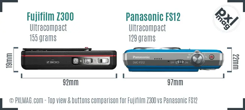 Fujifilm Z300 vs Panasonic FS12 top view buttons comparison Fujifilm Z300 vs Panasonic FS12 top view buttons comparison