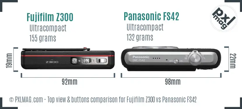 Fujifilm Z300 vs Panasonic FS42 top view buttons comparison