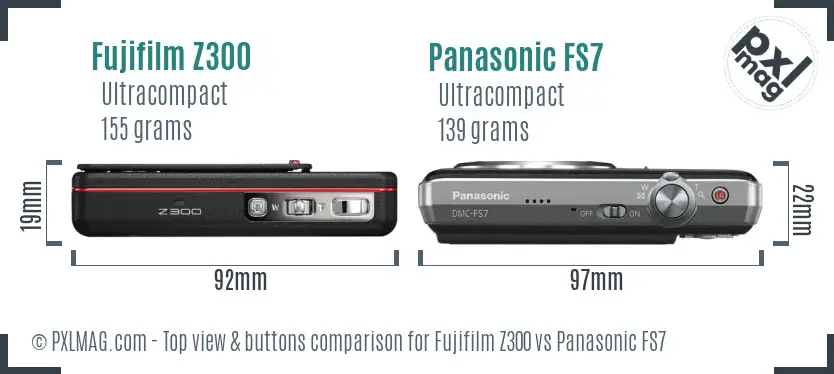 Fujifilm Z300 vs Panasonic FS7 top view buttons comparison