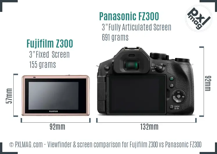 Fujifilm Z300 vs Panasonic FZ300 Screen and Viewfinder comparison