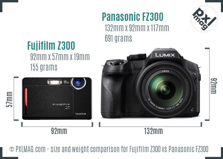 Fujifilm Z300 vs Panasonic FZ300 size comparison