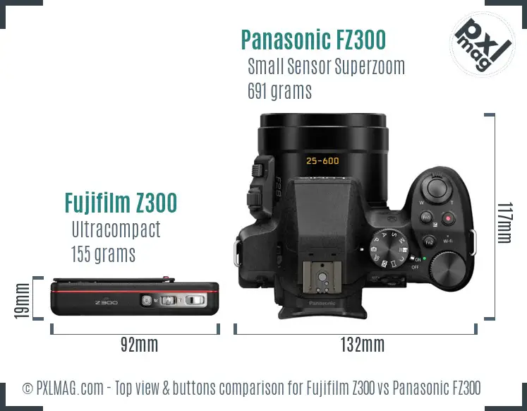 Fujifilm Z300 vs Panasonic FZ300 top view buttons comparison