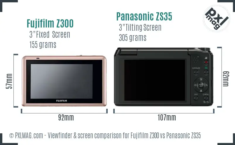 Fujifilm Z300 vs Panasonic ZS35 Screen and Viewfinder comparison