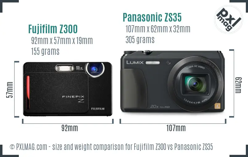 Fujifilm Z300 vs Panasonic ZS35 size comparison