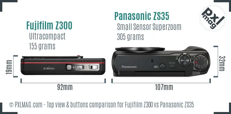 Fujifilm Z300 vs Panasonic ZS35 top view buttons comparison