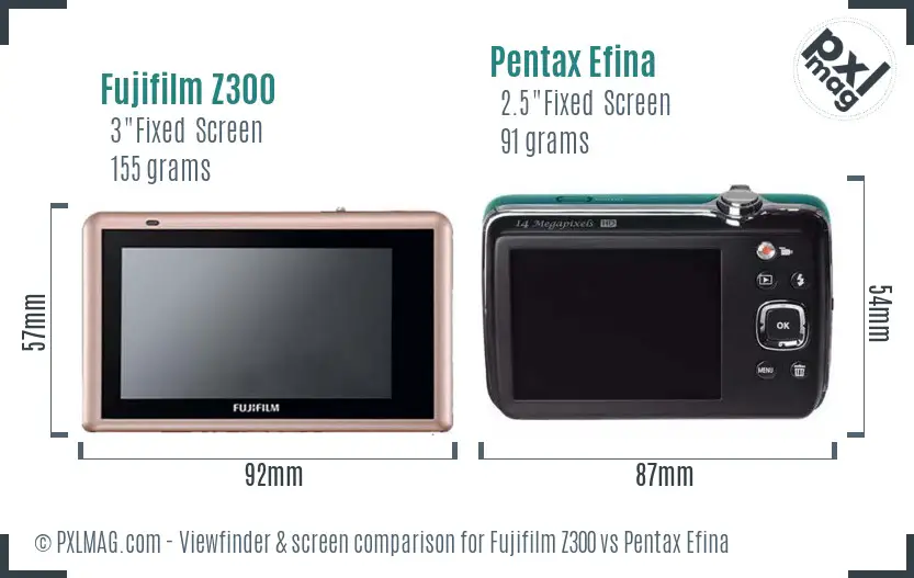 Fujifilm Z300 vs Pentax Efina Screen and Viewfinder comparison