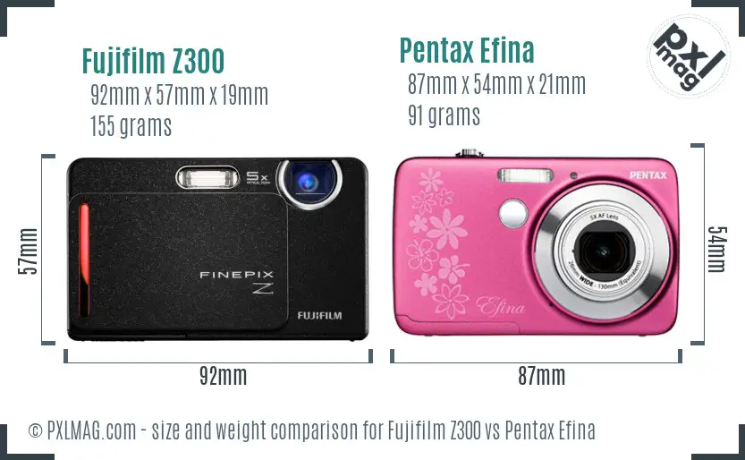 Fujifilm Z300 vs Pentax Efina size comparison