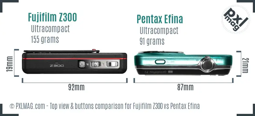 Fujifilm Z300 vs Pentax Efina top view buttons comparison