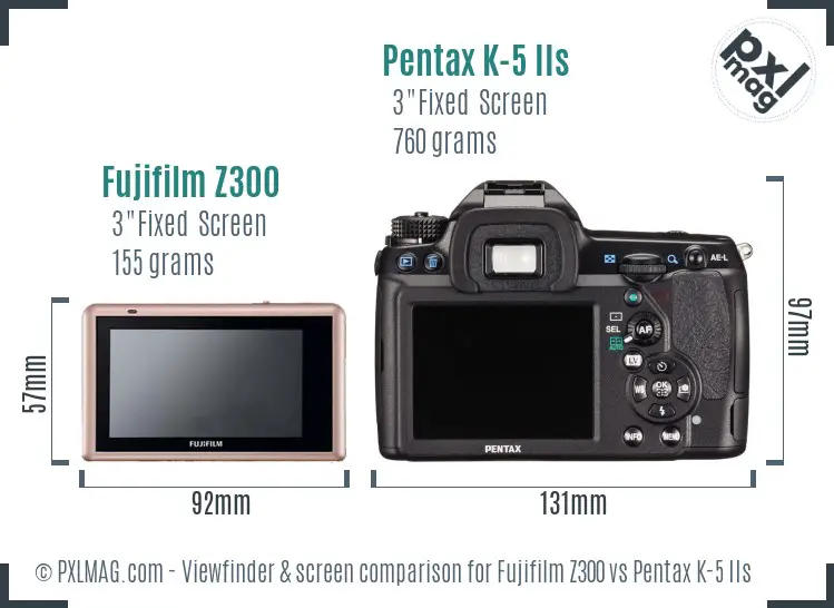 Fujifilm Z300 vs Pentax K-5 IIs Screen and Viewfinder comparison