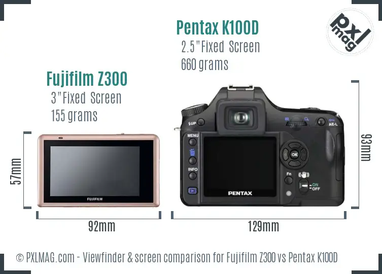 Fujifilm Z300 vs Pentax K100D Screen and Viewfinder comparison