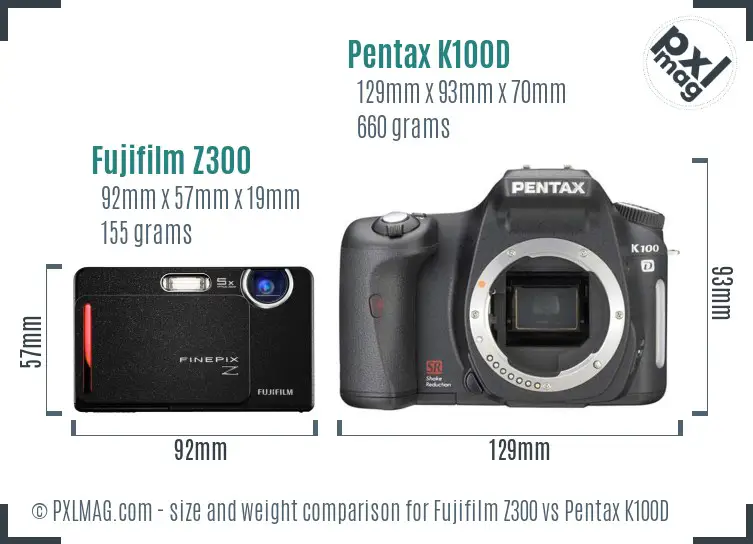 Fujifilm Z300 vs Pentax K100D size comparison