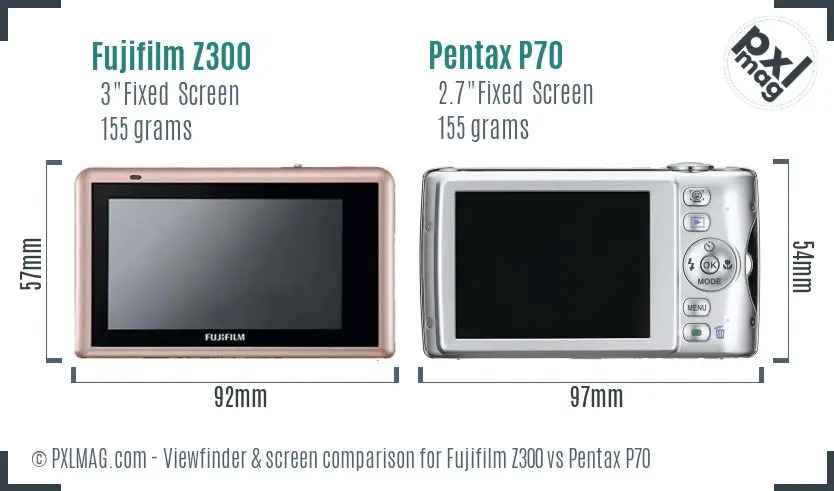 Fujifilm Z300 vs Pentax P70 Screen and Viewfinder comparison