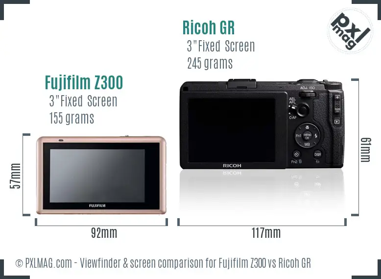 Fujifilm Z300 vs Ricoh GR Screen and Viewfinder comparison