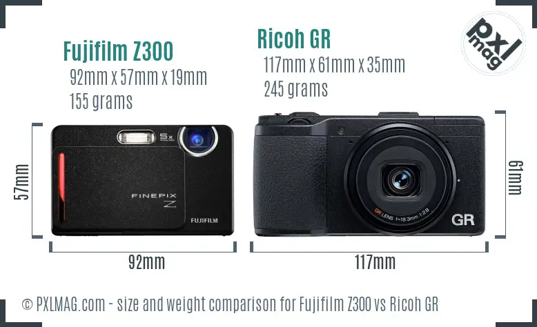 Fujifilm Z300 vs Ricoh GR size comparison