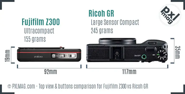 Fujifilm Z300 vs Ricoh GR top view buttons comparison