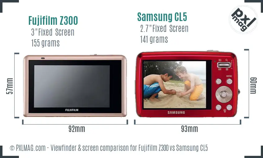 Fujifilm Z300 vs Samsung CL5 Screen and Viewfinder comparison