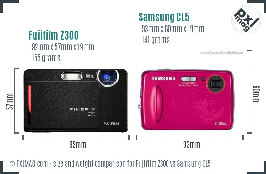 Fujifilm Z300 vs Samsung CL5 size comparison