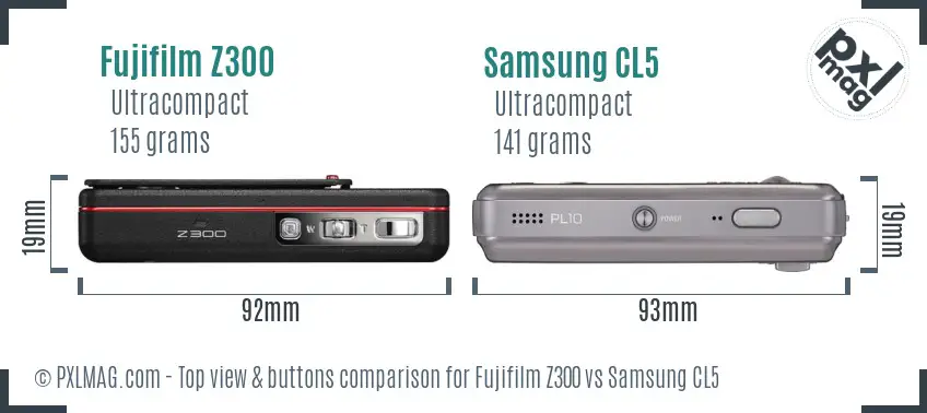 Fujifilm Z300 vs Samsung CL5 top view buttons comparison