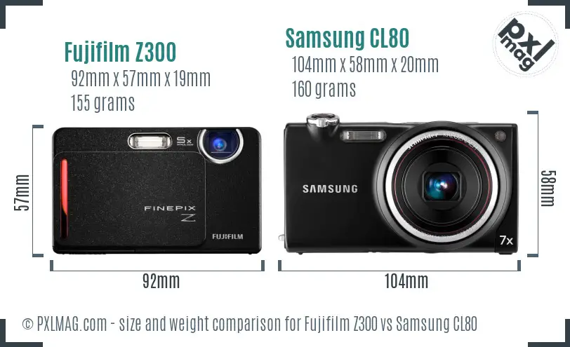 Fujifilm Z300 vs Samsung CL80 size comparison