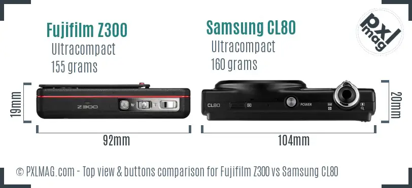 Fujifilm Z300 vs Samsung CL80 top view buttons comparison