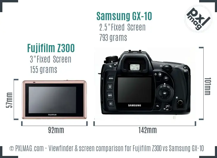 Fujifilm Z300 vs Samsung GX-10 Screen and Viewfinder comparison