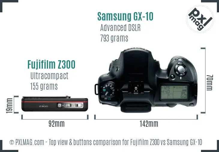 Fujifilm Z300 vs Samsung GX-10 top view buttons comparison