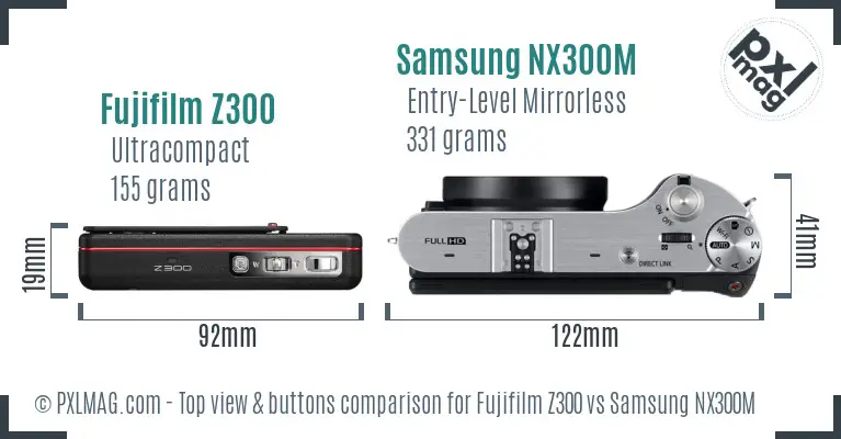 Fujifilm Z300 vs Samsung NX300M top view buttons comparison
