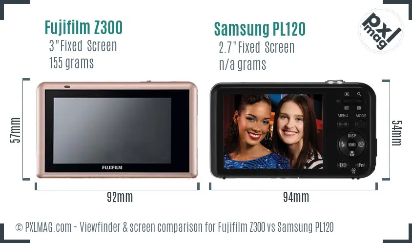 Fujifilm Z300 vs Samsung PL120 Screen and Viewfinder comparison