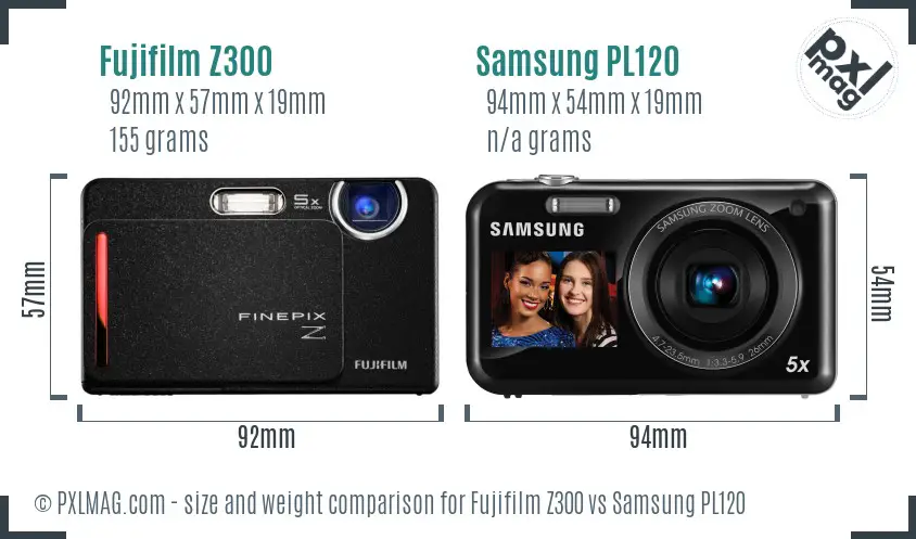 Fujifilm Z300 vs Samsung PL120 size comparison