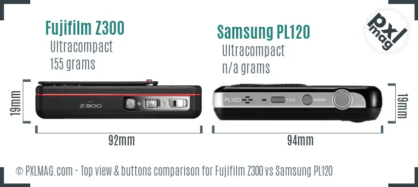Fujifilm Z300 vs Samsung PL120 top view buttons comparison