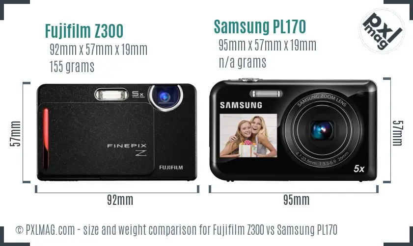 Fujifilm Z300 vs Samsung PL170 size comparison