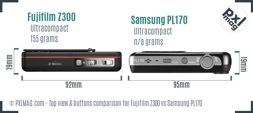 Fujifilm Z300 vs Samsung PL170 top view buttons comparison