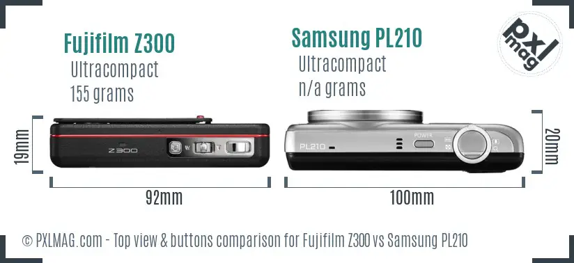 Fujifilm Z300 vs Samsung PL210 top view buttons comparison Fujifilm Z300 vs Samsung PL210 top view buttons comparison