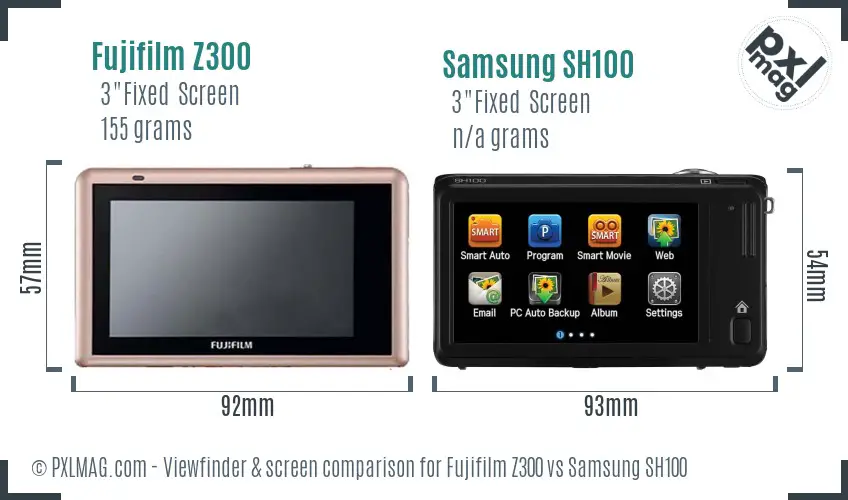 Fujifilm Z300 vs Samsung SH100 Screen and Viewfinder comparison