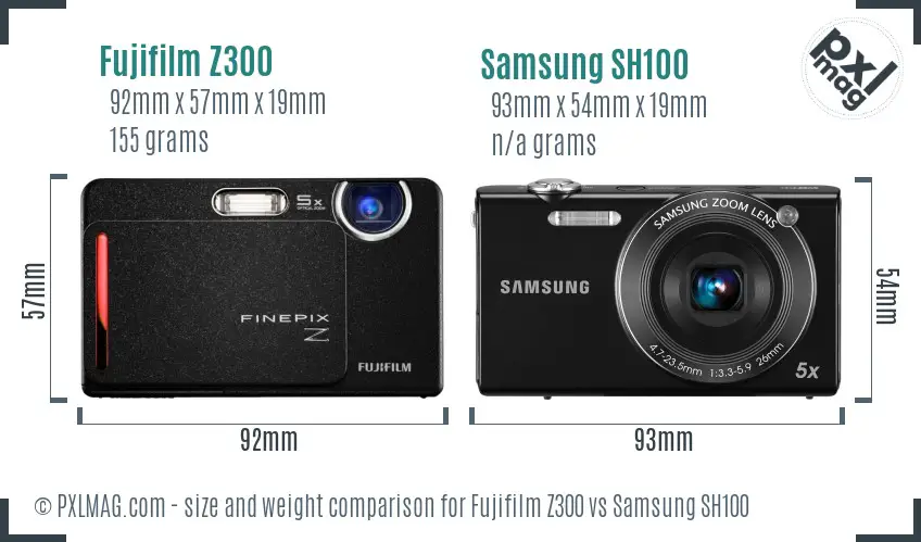 Fujifilm Z300 vs Samsung SH100 size comparison
