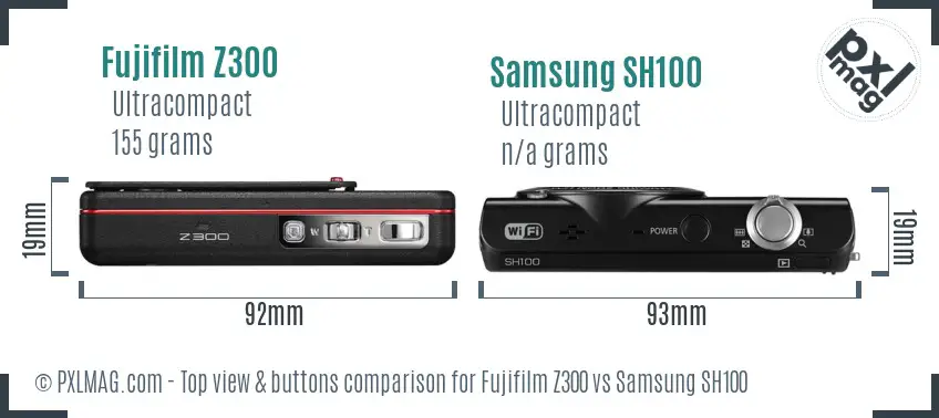 Fujifilm Z300 vs Samsung SH100 top view buttons comparison