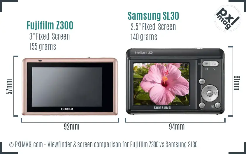 Fujifilm Z300 vs Samsung SL30 Screen and Viewfinder comparison