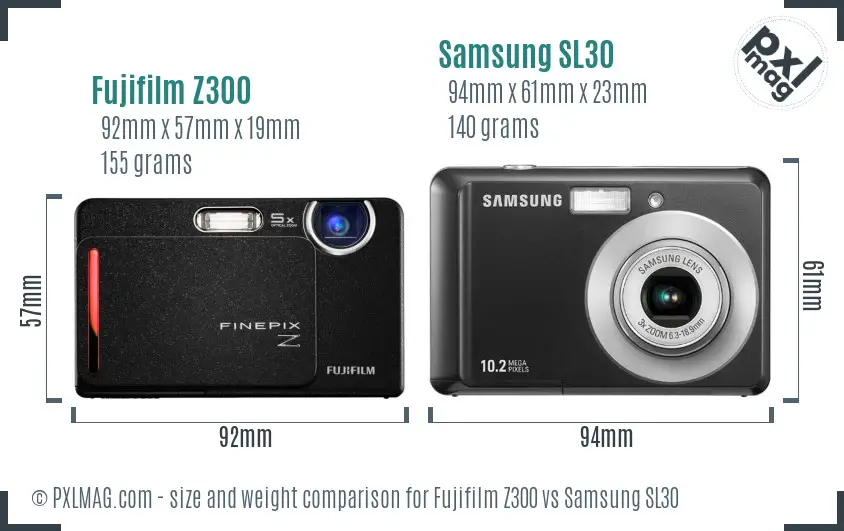 Fujifilm Z300 vs Samsung SL30 size comparison