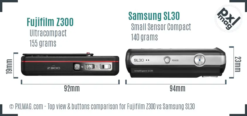 Fujifilm Z300 vs Samsung SL30 top view buttons comparison